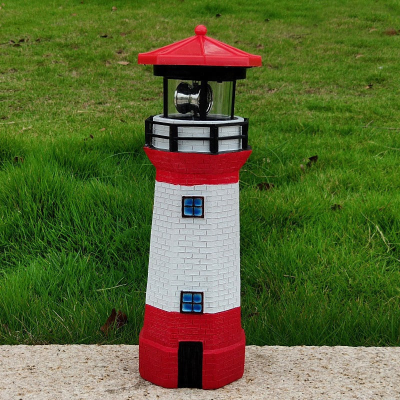 Outdoor garden decoration of solar resin rotating lighthouse