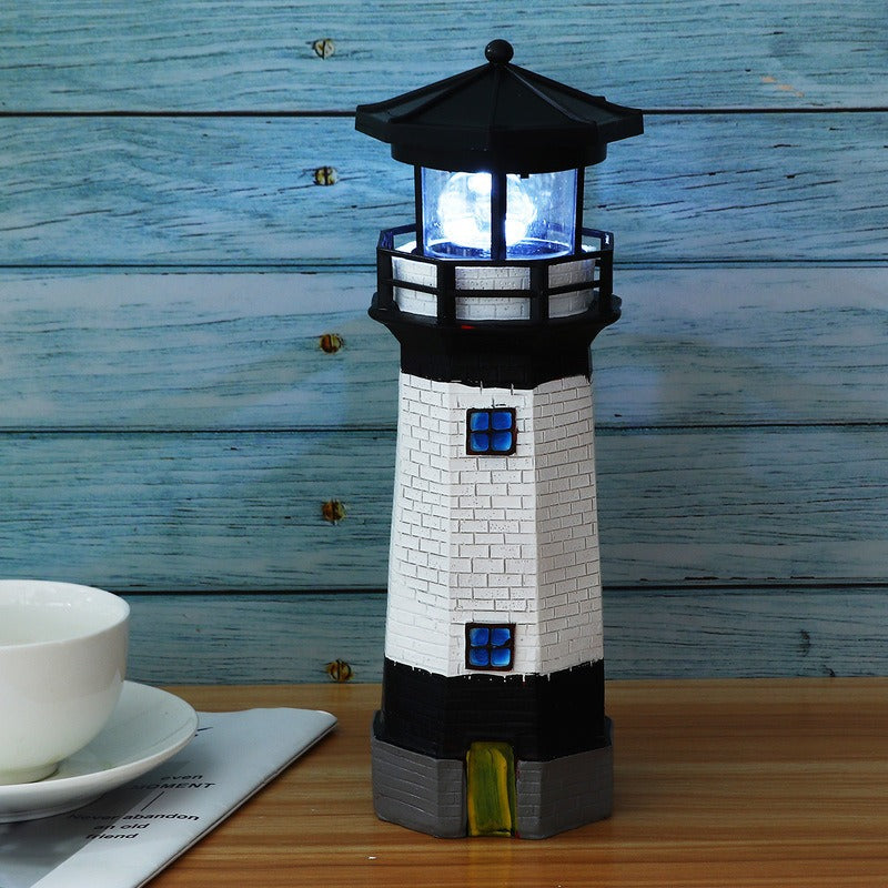 Outdoor garden decoration of solar resin rotating lighthouse